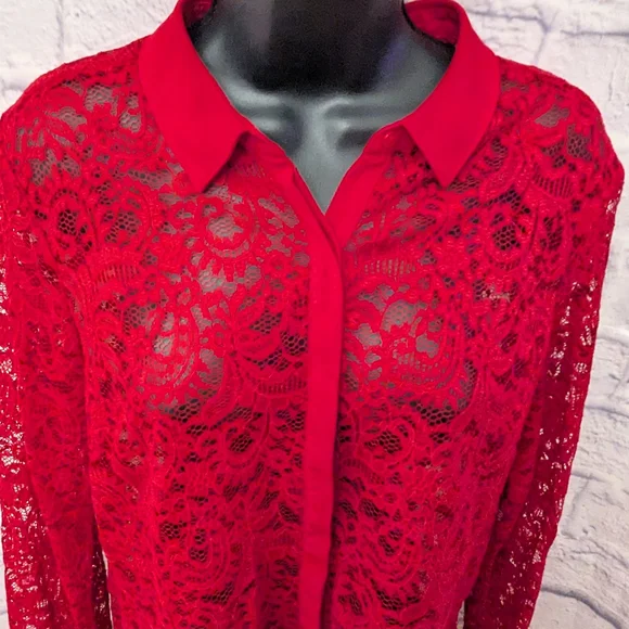Express Red Lace Blouse - Picture 3 of 9